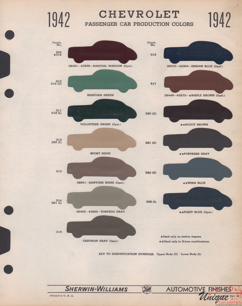 1942 Chev Paint Charts Williams 1